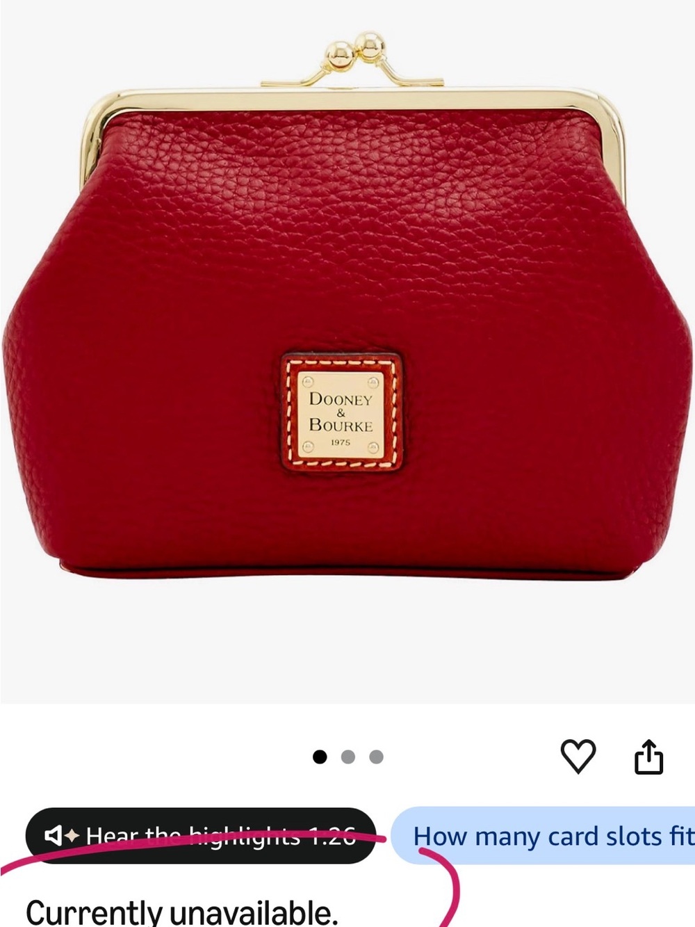 Dooney & Bourke Wine Red Pebble Leather Kiss-Lock Coin Purse NWOT